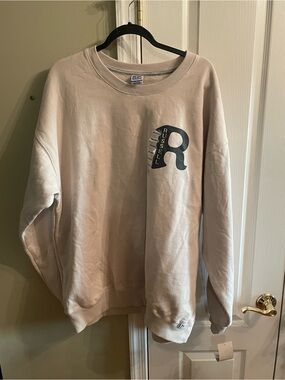 Russell Athletic Men's Cream Crewneck Sweatshirt with Navy 'R' Logo